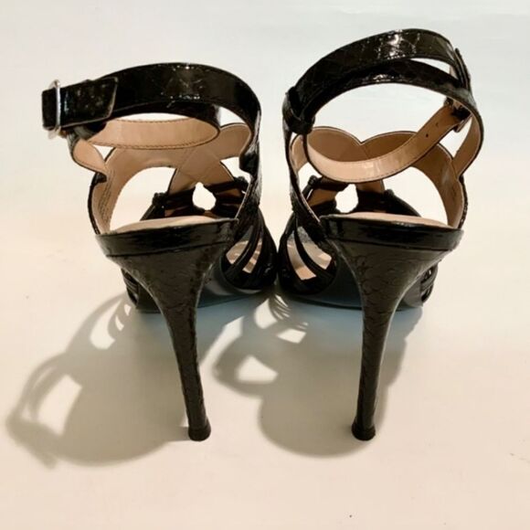 Charles David Vibrant Square Toe Ankle Strap Black Leather Stiletto Heel Size 8 - Picture 5 of 9